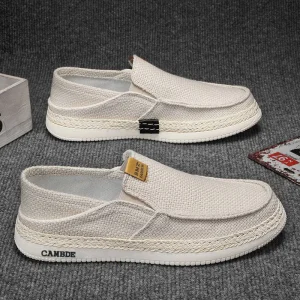 Men’s Summer Breathable Canvas Slip on Casual Sneakers Loafers with Plastic Outsole Trendy Shoes