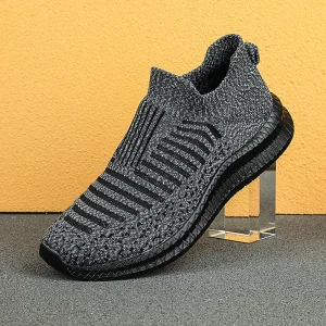 Men’s Summer Breathable Flying Casual Sports Running Lightweight Low-Top Shoes with Lazy Socks
