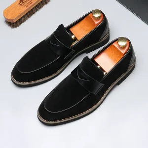 Men’s Summer Breathable Loafers Slip-On Casual Shoes with Suede Upper and Rubber Outsole