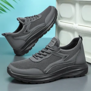 Men’s Summer Breathable Mesh Lace Up Shoes Ultra Light PU Soft Soled Non Slip Solid Color Work Casual Comfortable Wear Resistant