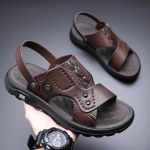 Men’s Summer Breathable Platform Slippers Thick Bottom Non Slip Outdoor Sports Driving Dual Use Beach Sandals
