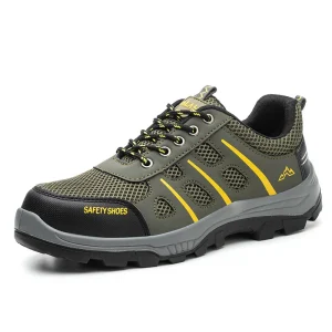 Men’s Summer Breathable Steel Toe Safety Work Shoes Impact Resistant Puncture Resistant PU Outsole Lightweight Durable
