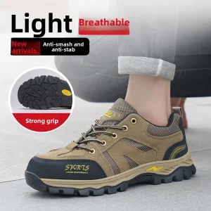 Men’s Summer Breathable Ultra-light Soft-soled Steel-toe Anti-smashing Anti-puncture Oil-resistant Labor Protection Shoes