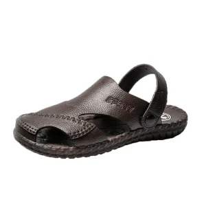 Men’s Summer Casual Beach Sandals Non-slip Breathable Middle-aged Shoes with Button Closure and Printed Feature