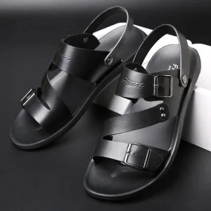 Men’s Summer Casual Comfortable Open Toe Beach Footwear Leather Sandals Slippers