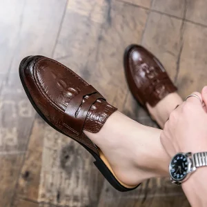 Men’s Summer Casual Fashion Mules Driving Shoes Slip-on Loafers Outdoor Slippers PU Upper