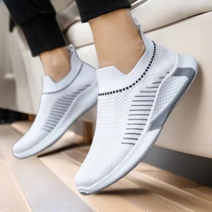 Men’s Summer Casual Running Shoes Breathable Mesh Upper Slip On Fly Knit Design EVA Midsole