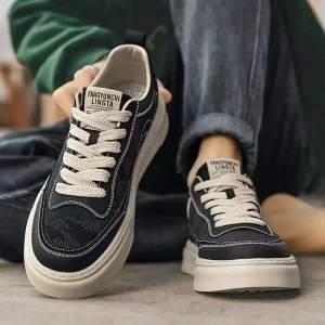 Men’s Summer Fashion Canvas Lace Up Sport Shoes Breathable Light Comfort Rubber Outsole Black