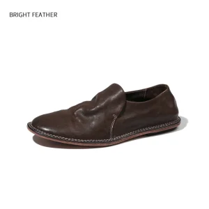 Men’s Summer Fisherman Shoes Round Toe Horsehide Upper Breathable Genuine Leather Sole Slip On Casual Hand Sewn Soft
