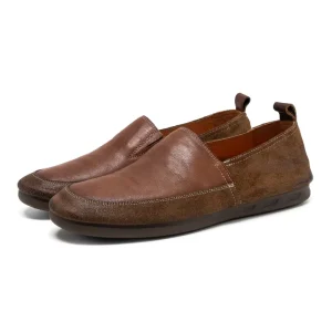 Men’s Summer Genuine Leather Handmade Slip-On Rubber Comfortable Flat Design Office Suit Shoes