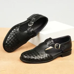 Men’s Summer Genuine Leather Hollow out Sandals beach Wear Slipper Trendy Buckle Cowhide Leather Sandals for Men
