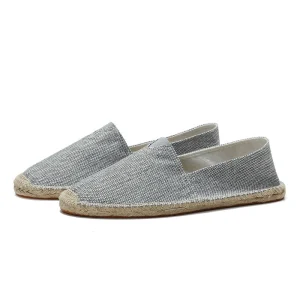 Men’s Summer Handmade Boat Shoes Slip-On Breathable Linen Bottom Canvas Shoes with Cloth Lining Deodorant Wear-Resistant