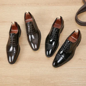 Men’s Summer New Patent Leather Oxford Shoes Casual Business Dress with Soft Soles Three Point Upper Position Dress Shoes