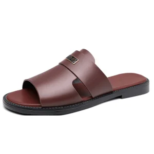 Men’s Summer Open Toe Slip On Beach Sandals Fashionable Flat Lightweight Casual Driving Ventilation Slippers Solid Pattern