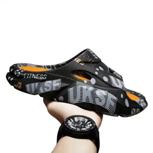 Men’s Summer Open Toe Slippers Outdoor Non-slip Wear-resistant Soft-soled Graffiti Flip-flops Beach Sandals