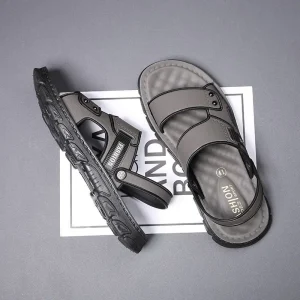 Men’s Summer Outdoor Waterproof Non-Slip Soft Bottom Driving Beach Shoes Button Closure Dual-Use Sandals Slippers