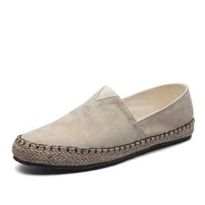 Men’s Summer Retro Chinese Canvas Espadrilles Old Beijing Fisherman Shoes Breathable Linen Slip-On