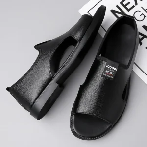Men’s Summer Roman Style Soft Leather Sandals Breathable Beach Shoes Odor Resistant Soft Sole Casual Non Slip Slip-On