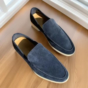 Men’s Summer Round Toe Artificial Leather Loafers Casual Flat Odor proof Slip on Solid Color Seam Line Car Shoes Large Size