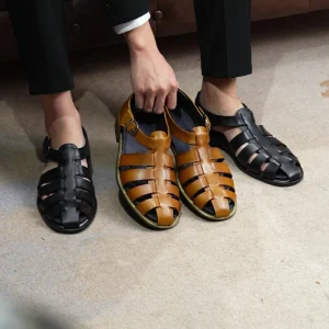 Men’s Summer Sandals Breathable PU Light Weight Rubber Outsole Flat Shoes Casual Walking Style Outdoor Shoes