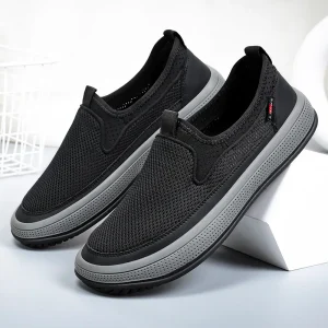 Men’s Summer Slip-On Mesh Shoes Breathable Odor-Resistant Solid Color PVC Outsole Casual Footwear