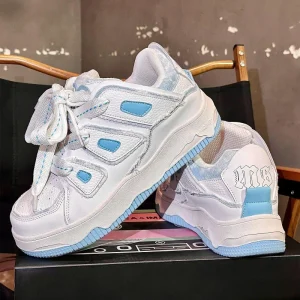 Men’s Summer Soft Chunky Skateboarding Sports Shoes Custom Genuine Leather Anti-Slip Rubber Sole for Casual Walking