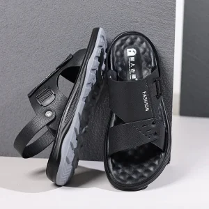 Men’s Summer Soft soled Breathable Cowhide 3D Printed Comfortable Beach Shoes Outdoor Casual Non slip Sandals