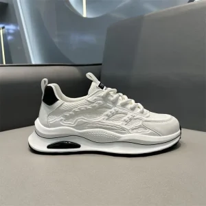 Men’s Summer Thick Sole Rubber Outsole Durable Lace-Up Sports Casual Running Sneakers Breathable Mesh Solid Fashion Shoes