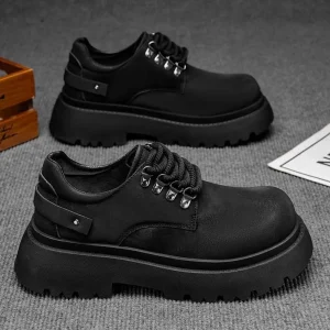 Men’s Summer Thick Soled Casual Sports Wear Resistant Youth Black Derby Shoes