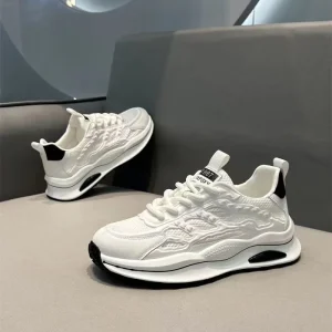 Men’s Summer Thick-soled Sports Casual Running Breathable Mesh Shoes White Sneakers
