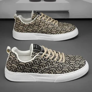 Men’s Summer Trendy Printed Board Canvas Low Top Shoes Casual Sports with Thick Sole and Mesh Lining Lace Up Closure Type