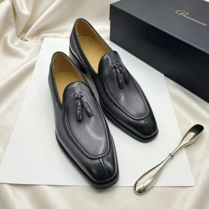 Men’s Tassel Loafers Slip on Grey Dress Shoes for Business Casual Wedding Guest Cocktail Party Modern Gentleman Shoes