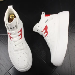 Men’s Thick Sole Breathable Shoes Autumn New Fashion Korean Fashion Versatile Sneakers Leather White High Top Skate Shoes