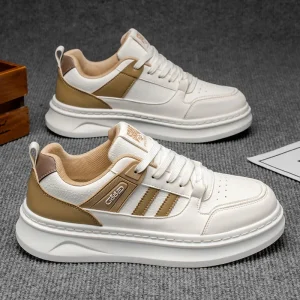 Men’s Thick Sole White Sneakers Retro Color Block Synthetic Leather Casual Skate Shoes Comfort Lightweight Breathable