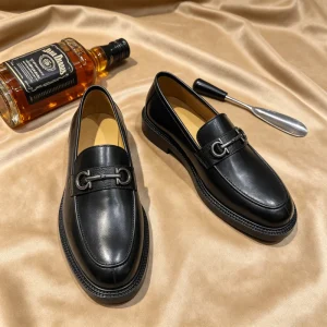 Men’s Thick-soled Smooth Leather Horsebit Loafers Men’s Formal Business Dress Shoes Breathable and Comfort Gentleman Footwear