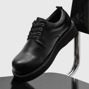Men’s Toe Casual Lace-Up Groomsmen Wedding Shoes Derby Thick Sole Height Increasing British Style Commuting Business Shoes