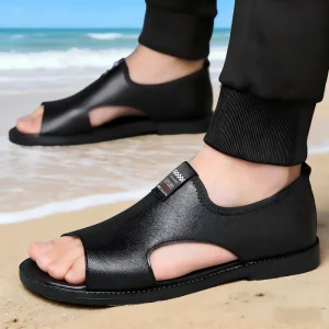 Men’s Toe Flat Sandals Soft PU Breathable Summer Beach Shoes Slip-On Soft-Soled Anti-Odour Casual Non-Slip