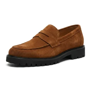 Men’s Top Grain Suede Round Toe Loafers Chunky Lug Sole Slip On Lightweight Arch Support Wide Width Casual Dress Shoes Anti Slip