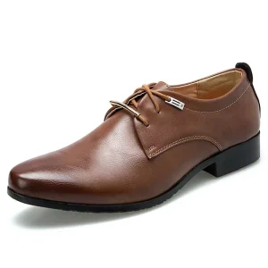 Men’s Trendy British Leather Shoes Waterproof Casual and Formal Wedding Shoes for Autumn and Winter New Lace Up Style