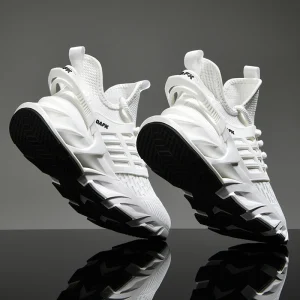 Men’s Trendy Casual Mesh Sports Shoes Breathable White Sneakers EVA Insole TPU Outsole Height Increasing Blade Design