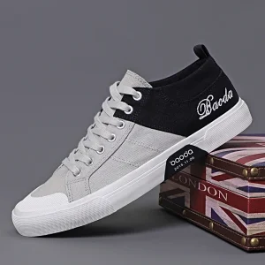 Men’s Trendy Flat Skateboard Sports Sneakers Good Quality Breathable Canvas Shoes Soft Sole Cloth Light Weight Fashion Casual