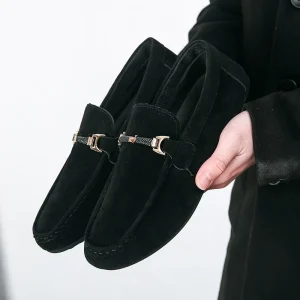 Men’s Trendy Korean-Style Casual Shoes Slip-On Beanie Lazy Style with Genuine Leather Lining Autumn Fashion Walk-Through Picks