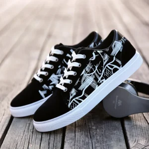 Men’s Trendy Lace-Up Canvas Sports Flats Low-Top Casual Shoes with Soled Trbottomyy for Spring