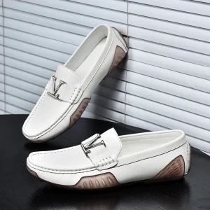 Men’s Trendy Leather Dress Shoes Breathable Slip On Loafers Light Design Anti Slippery Office Casual Use Autumn