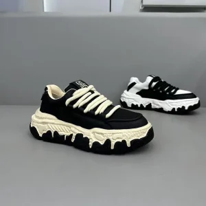 Men’s Trendy Spring Thick Soled Lace Up Skate Shoes Deodorant Mesh Lining No Toe Box All Match Casual Dad Shoes Rubber