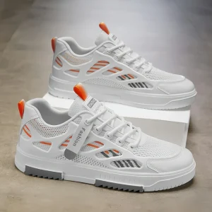 Men’s Trendy White Sneakers Breathable Mesh Student Sports Casual Shoes Versatile Shoes