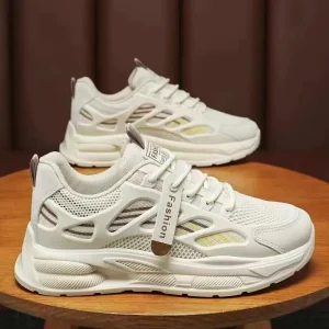 Men’s Trendy White Sneakers Breathable Mesh Student Sports Casual Shoes for Autumn Season and Versatile Use