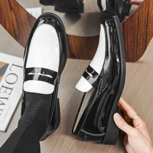 Men’s Two Tone Patent Dress Shoes Loafers Comfortable Slip On Formal Dress Shoes for Business Wedding & Casual Events