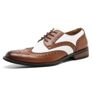 Men’s Two color Matching Pointed Carved Derby Shoes Dermis Anti slip Wear Breathable Deodorant Office Wedding Dress Shoes