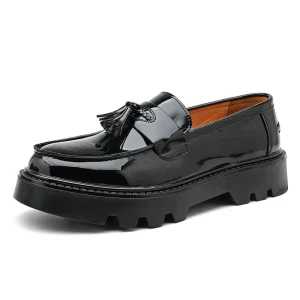Men’s Uniform Dress Derby Oxford Loafers Low Top Slip On Tassels Fashion Microfiber Patent Leather Height Increasing Platform